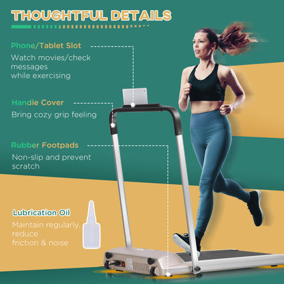 HOMCOM Folding Treadmill, 1-10km/h Electric Running Machine w/ Wheels, Safety Button, LCD Monitor, Phone Holder for Home