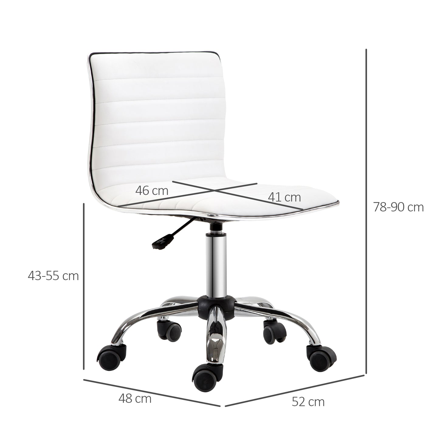 HOMCOM Adjustable Swivel Office Chair with Armless Mid-Back in PU Leather and Chrome Base - White