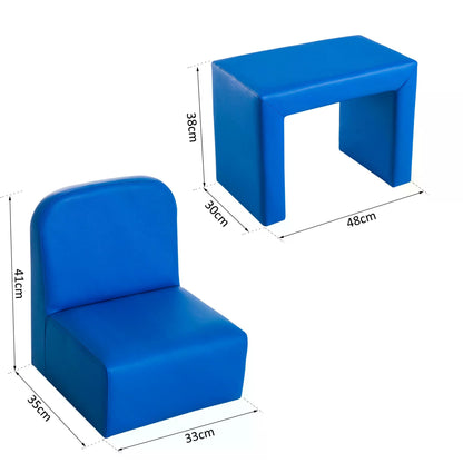 HOMCOM Kids Mini Sofa 3 in 1 Table Chair Set Children Armchair Seat Relax Game Playroom Seater Girl Boys Blue