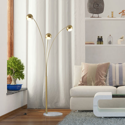 HOMCOM 3-Branch Futuristic Floor Lamp Metal Frame Multi-Light Shade Adjustable Rotating w/ Marble Base, 198cm, Gold