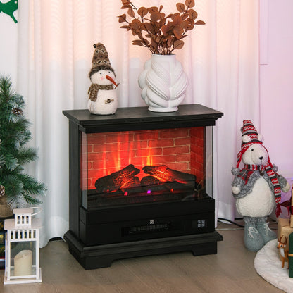 2000W Electric Fireplace Heater with 3-Level Vivid Flame-Black