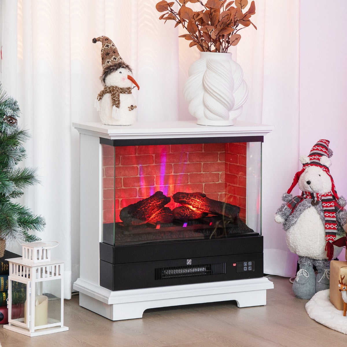 2000W Electric Fireplace Heater with 3-Level Vivid Flame-White