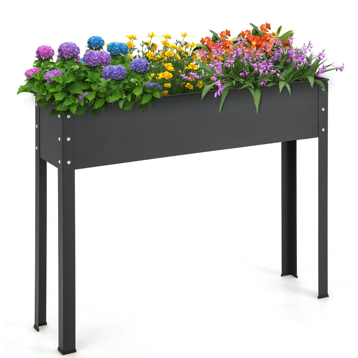 Elevated Metal Planter Box with Legs and Drainage Hole for Flower Herb Vegetable Fruit-Black