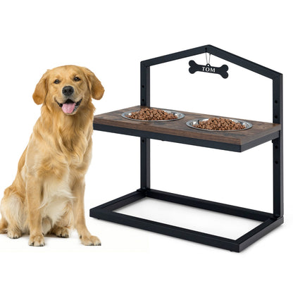 Elevated Pet Feeder with 2 Detachable Stainless Steel Bowl-Rustic Brown