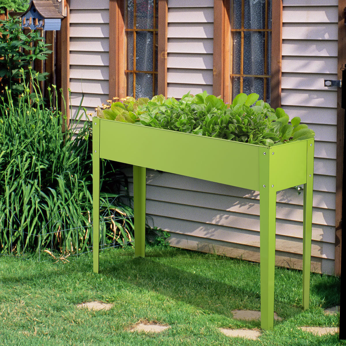 Elevated Raised Tall Garden Vegetable Plant Bed Box Planter Stand with Shelf-Green