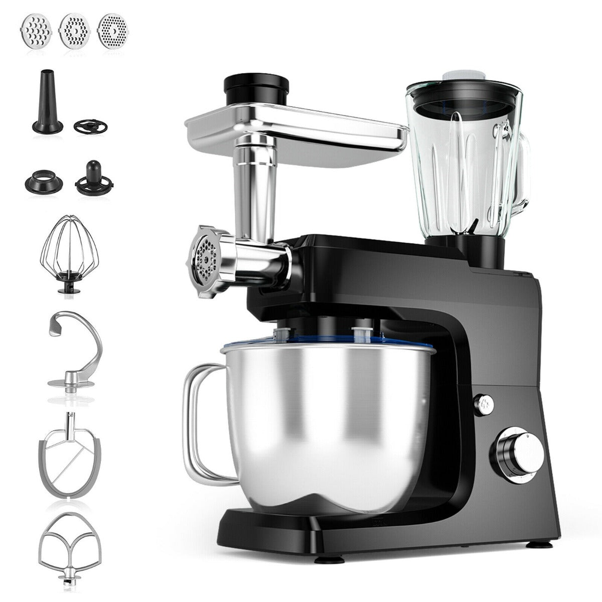 3 in 1 Electric Food Stand Mixer with Dough Hook and Mixing Bowl-Black