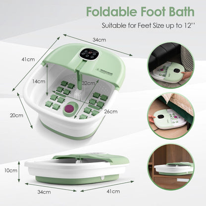 Foot Spa Bath Massager with Heat Bubbles and Remote Control-Green