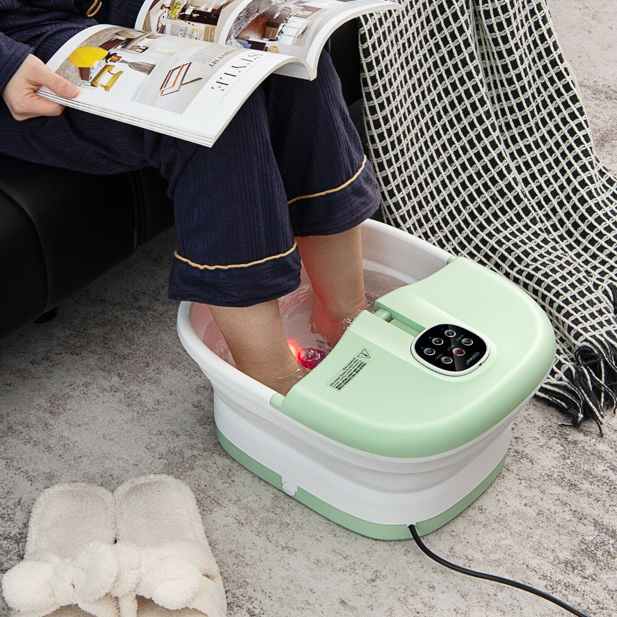 Foot Spa Bath Massager with Heat Bubbles and Remote Control-Green