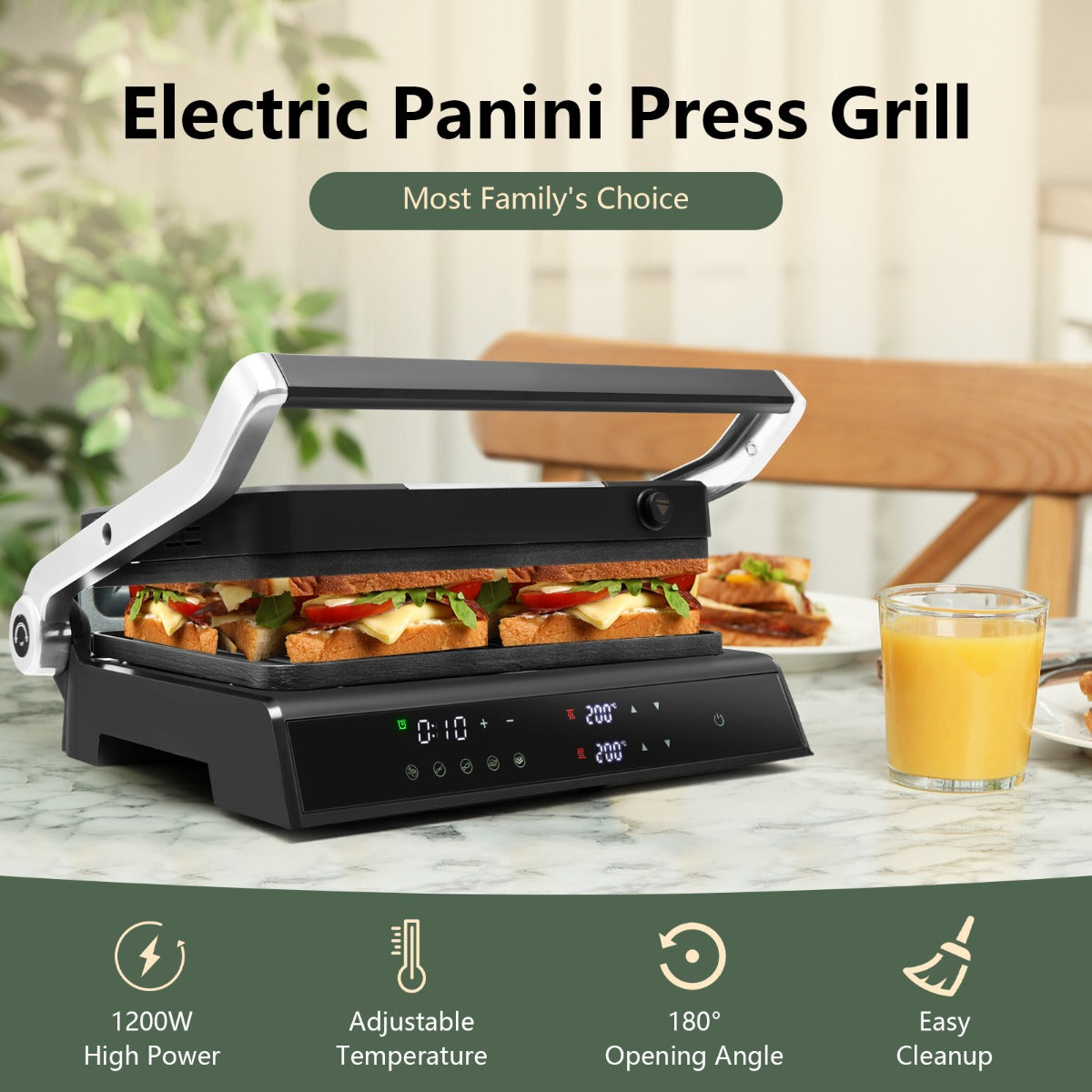 1200W Non-Stick Electric Grill with Adjustable Temperature