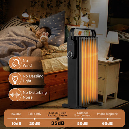 Portable Electric Heater with Overheat and Tip-Over Protection-Black