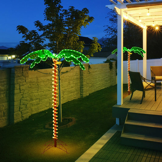 Tropical Holographic LED Rope Light Coconut Plant with 4 Stakes