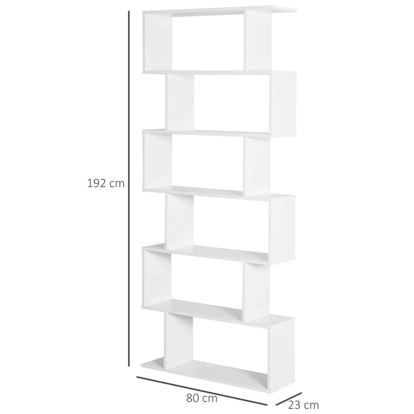 HOMCOM Wooden Wood S Shape Storage Display 6 Shelves Room Divider Unit Chest Bookshelf Bookcase Cupboard Cabinet Home Office Furniture, White