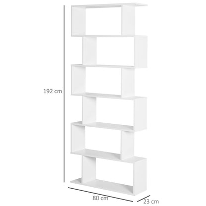 HOMCOM Wooden Wood S Shape Storage Display 6 Shelves Room Divider Unit Chest Bookshelf Bookcase Cupboard Cabinet Home Office Furniture, White