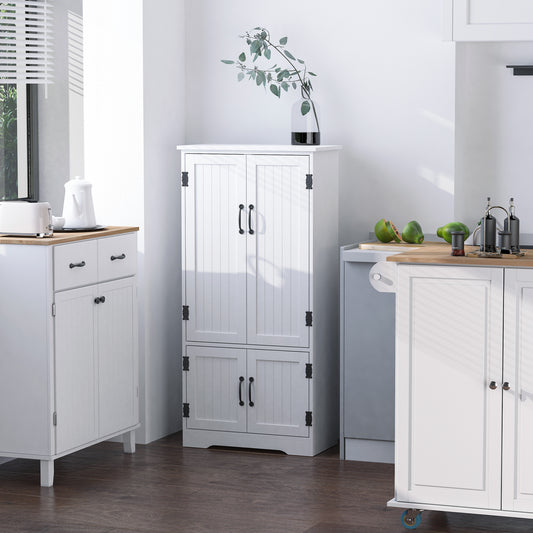 HOMCOM Accent Floor Storage Cabinet Kitchen Pantry with Adjustable Shelves and 2 Lower Doors, White