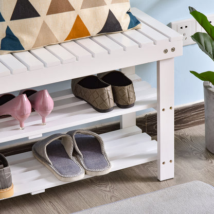 HOMCOM Shoe Bench, 3-Tier Wooden Shoe Rack with Hidden Storage Compartment, Slatted Shelves, Home Storage Unit, Hallway Furniture, White