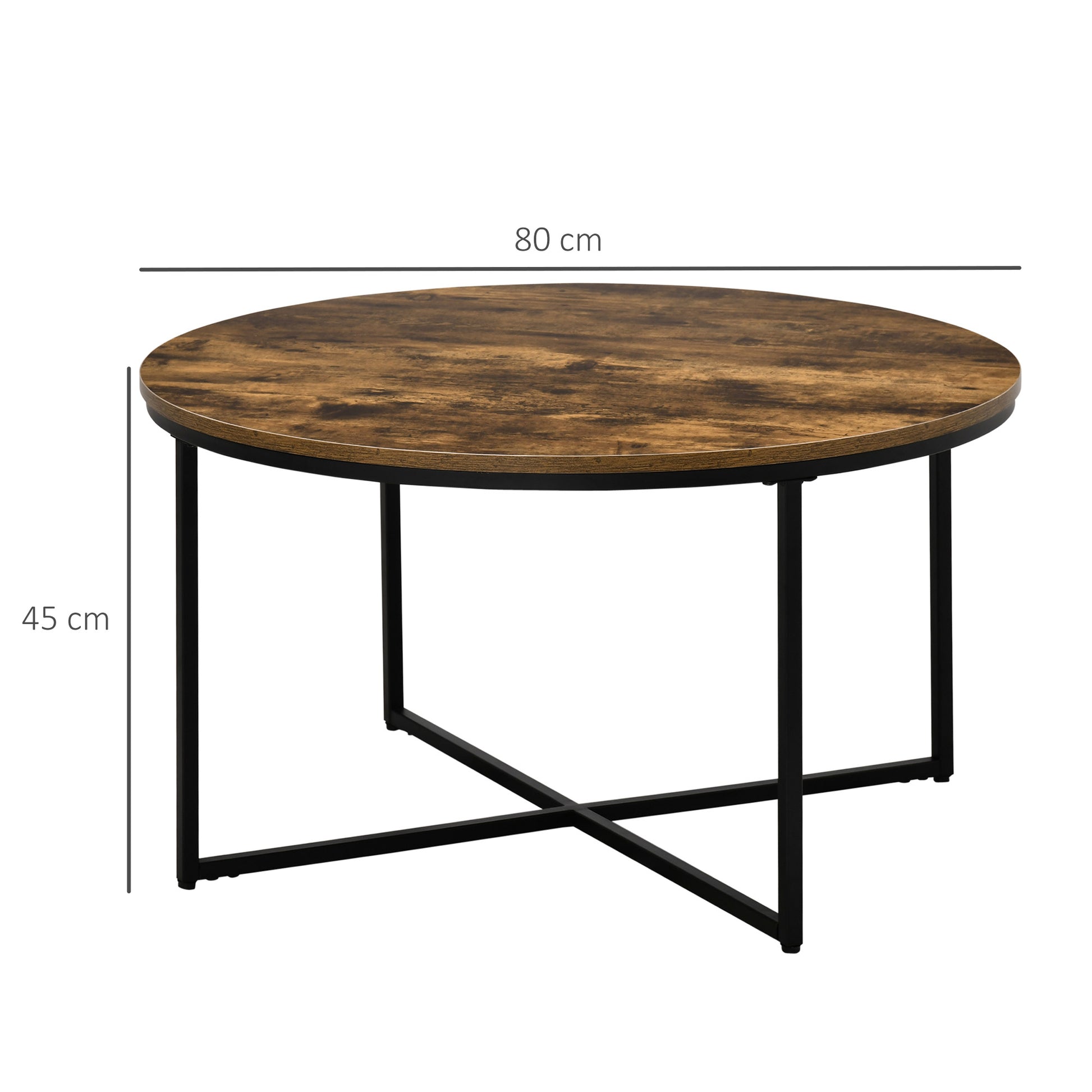 HOMCOM Coffee Table, Industrial Round Side Table with Metal Frame, Large Tabletop for Living Room, Bedroom, Rustic Brown