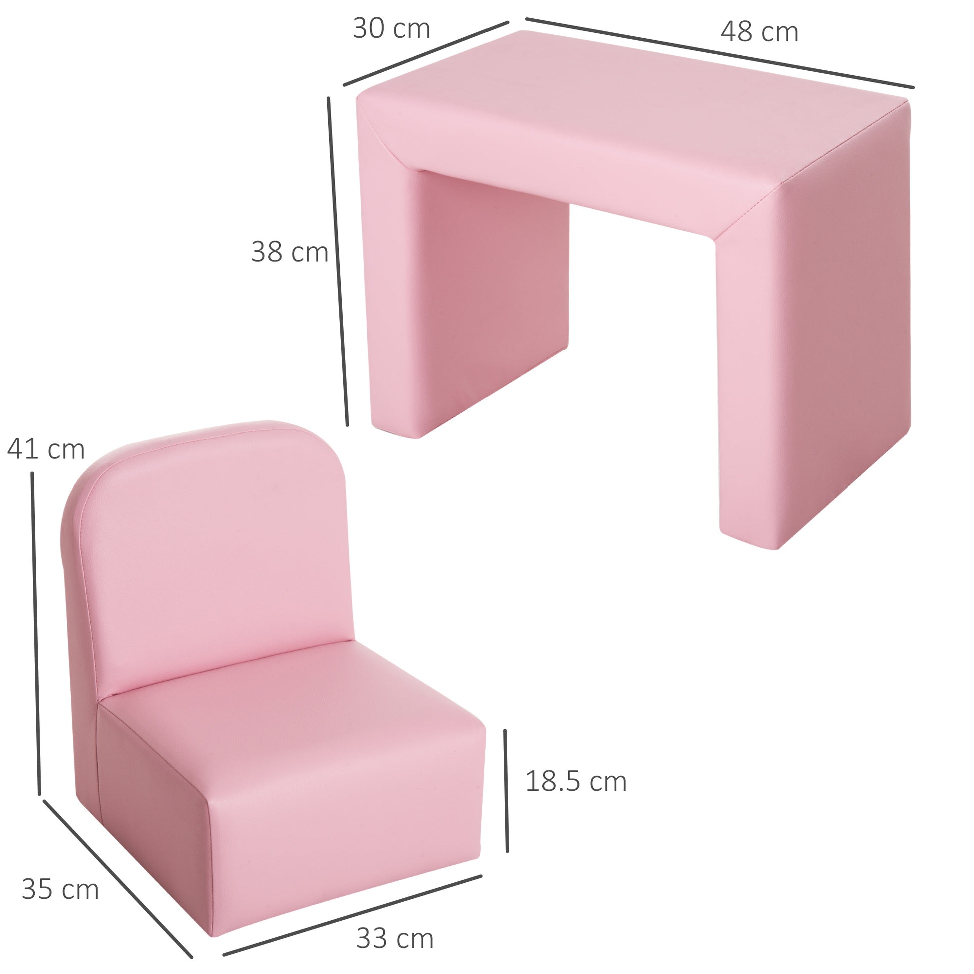 HOMCOM 2 In 1 Toddler Sofa Chair,  48 x 44 x 41 cm, for Game Relax Playroom, Pink