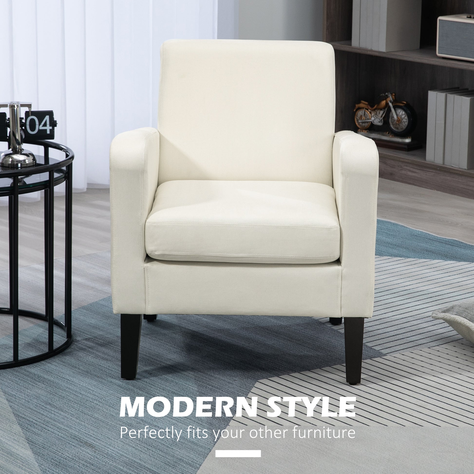 HOMCOM Modern Accent Chair, Occasional Chair with Rubber Wood Legs for Living Room, Bedroom, Cream White