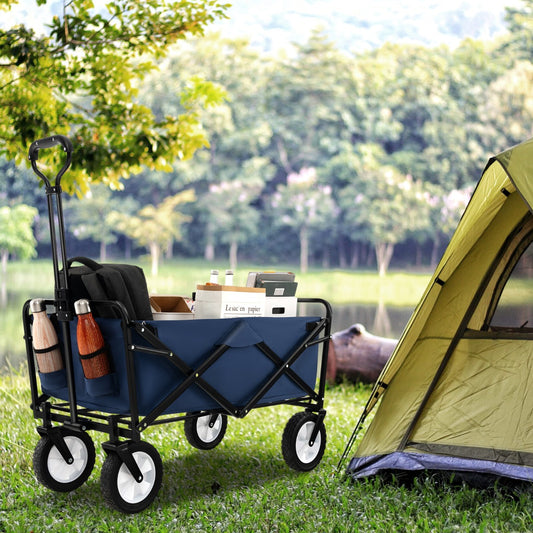 eavy Duty Camping Garden Cart with Adjustable Handle and Drink Holders-Navy