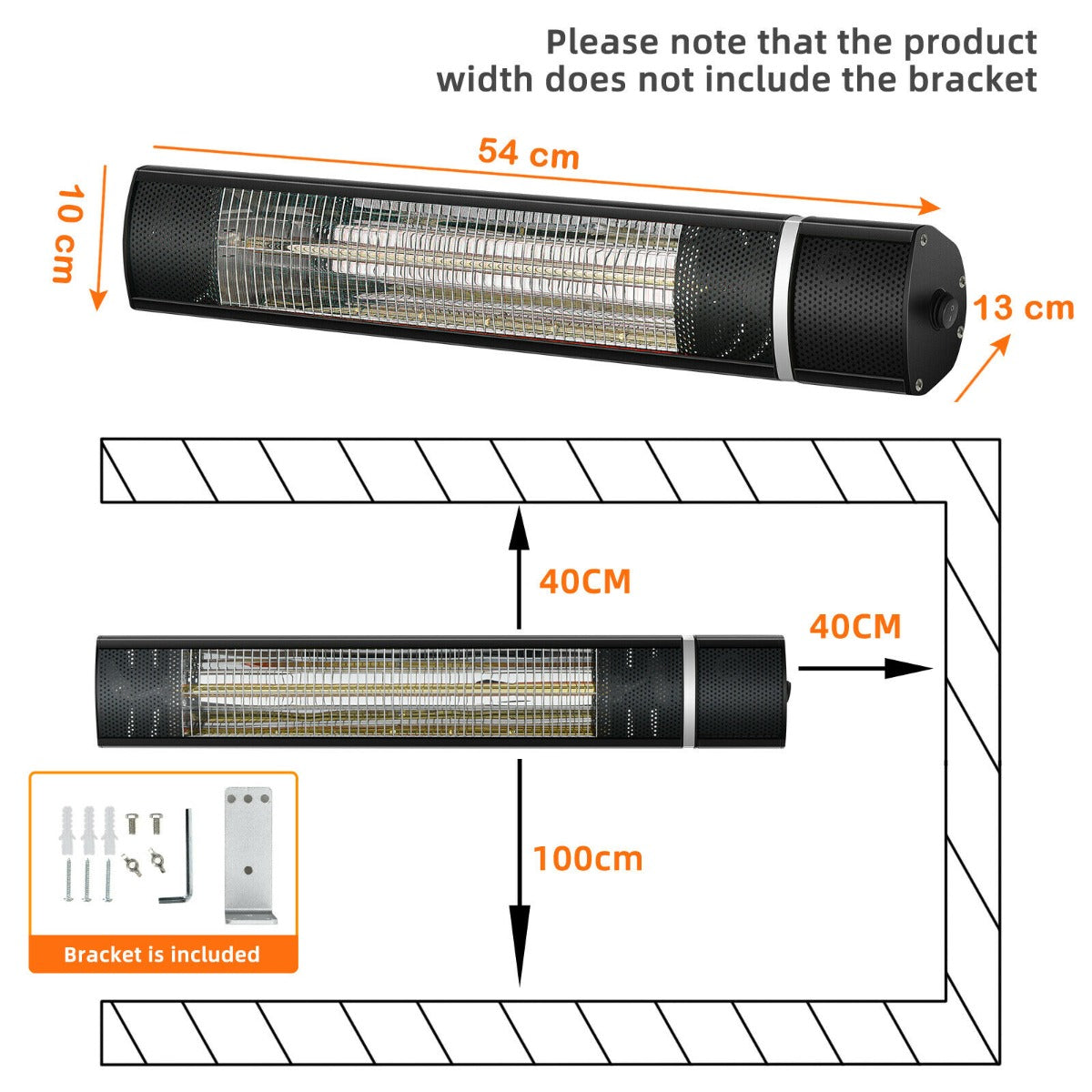 Wall Mounted Infrared Heater with 3 Remote Control-Black