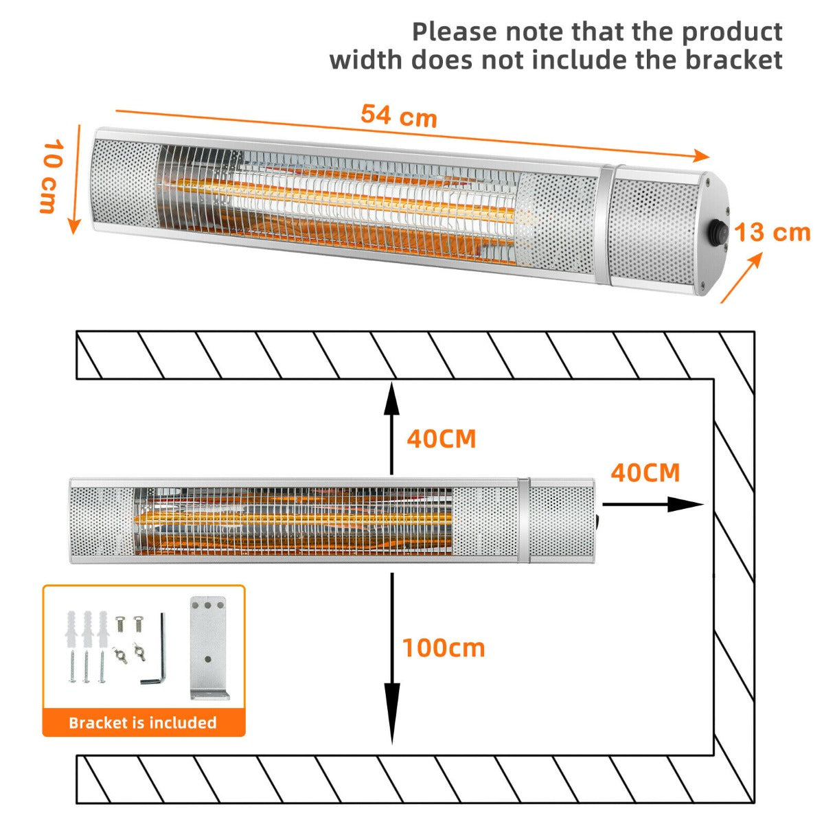 Wall Mounted Infrared Heater with 3 Remote Control-Silver