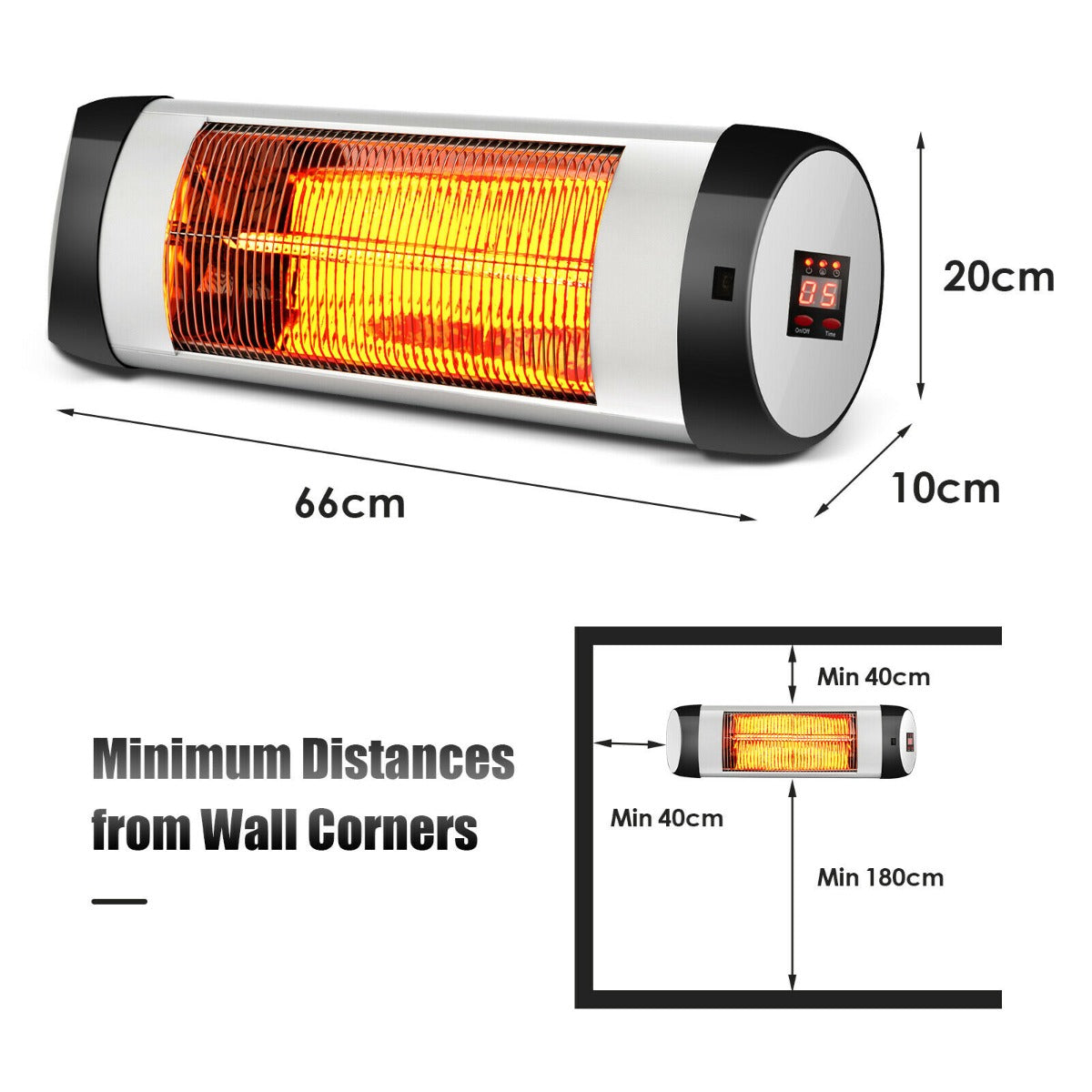 1500W Electric Infrared Heater with LED Display and Timer