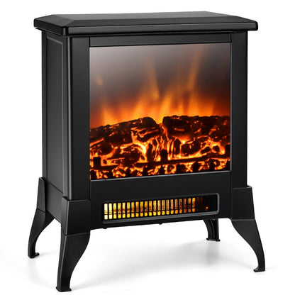 2000W Electric Freestanding Fireplace Stove Heater with Adjustable Thermostat-Black