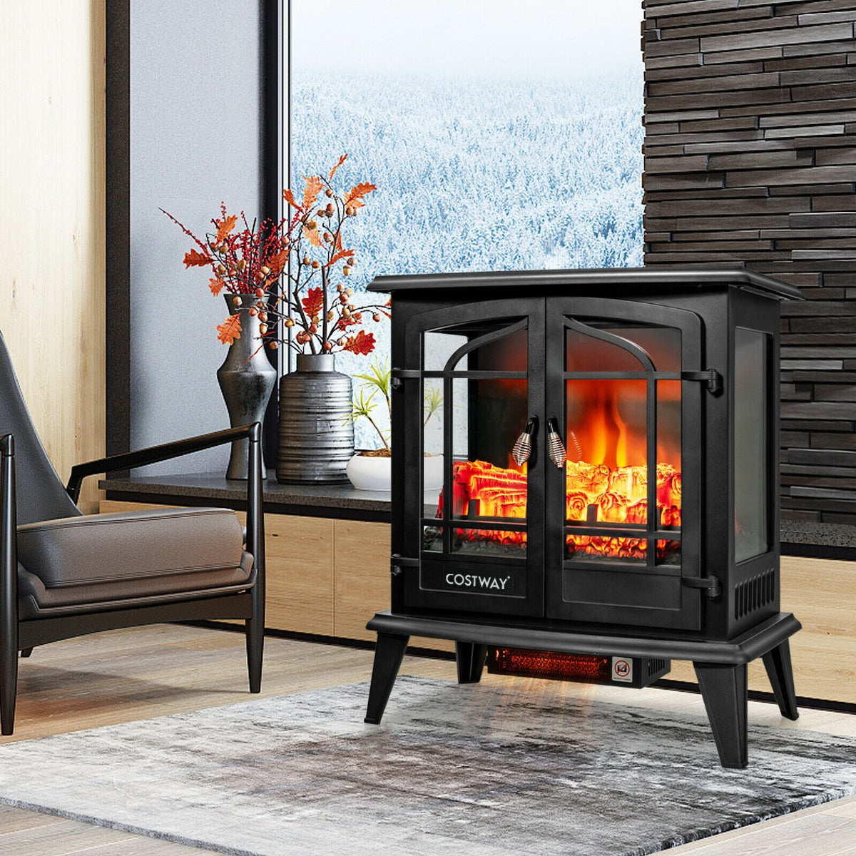 Electric Fireplace Stove Heater with Adjustable Thermostat