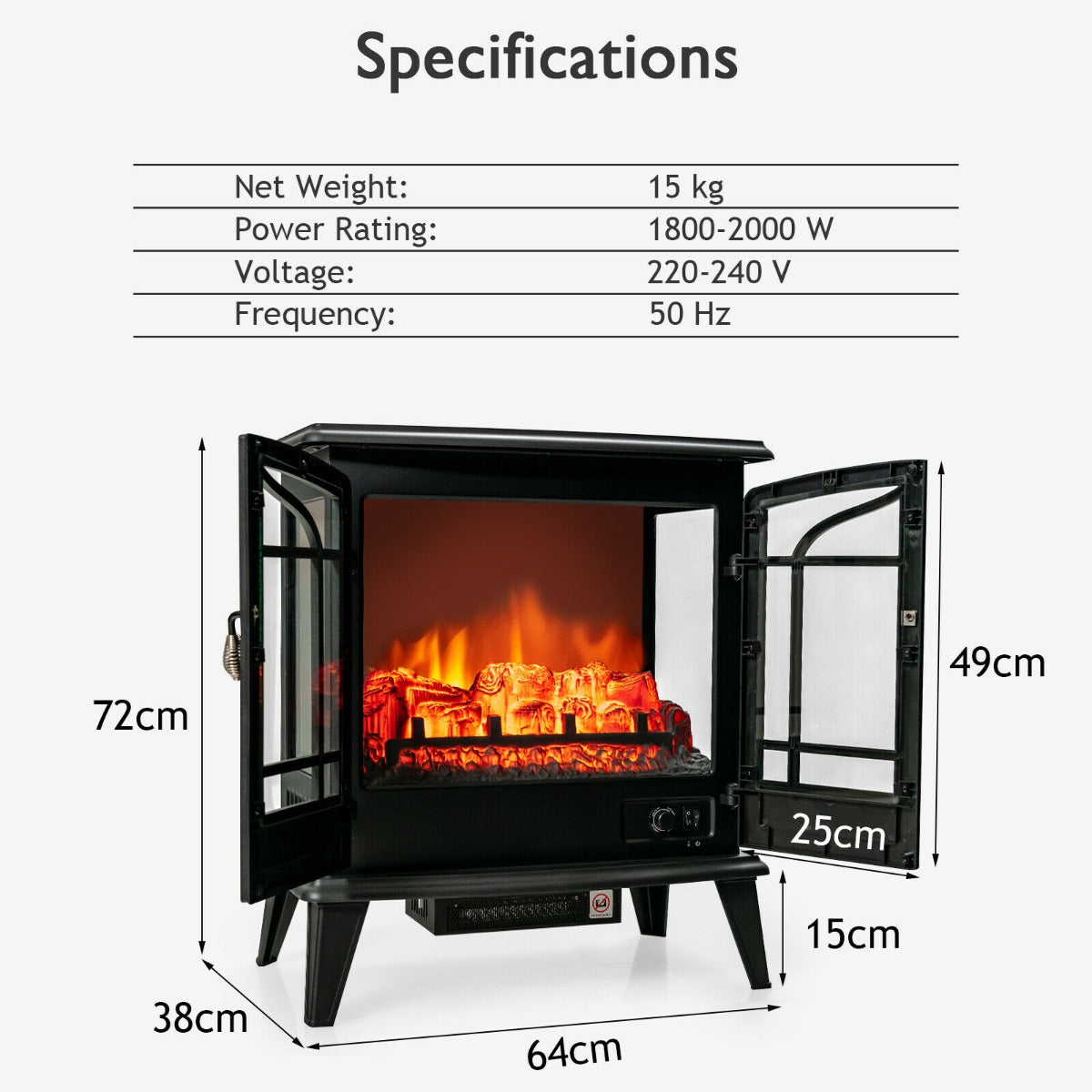 Electric Fireplace Stove Heater with Adjustable Thermostat