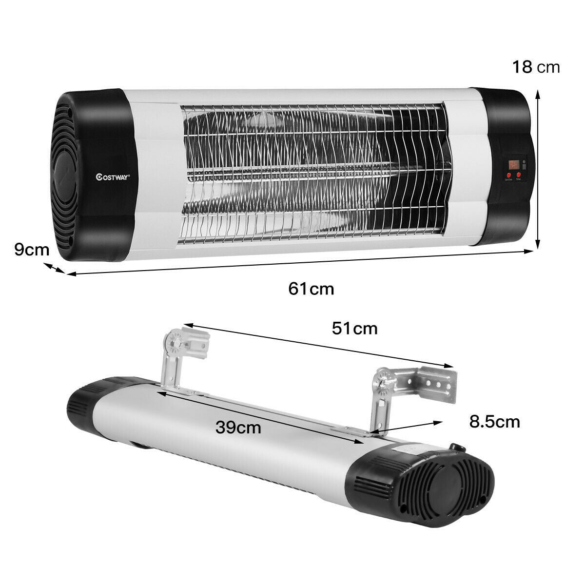 1500W Electric Wall Mounted Heater with Remote Control for Garden Patio 