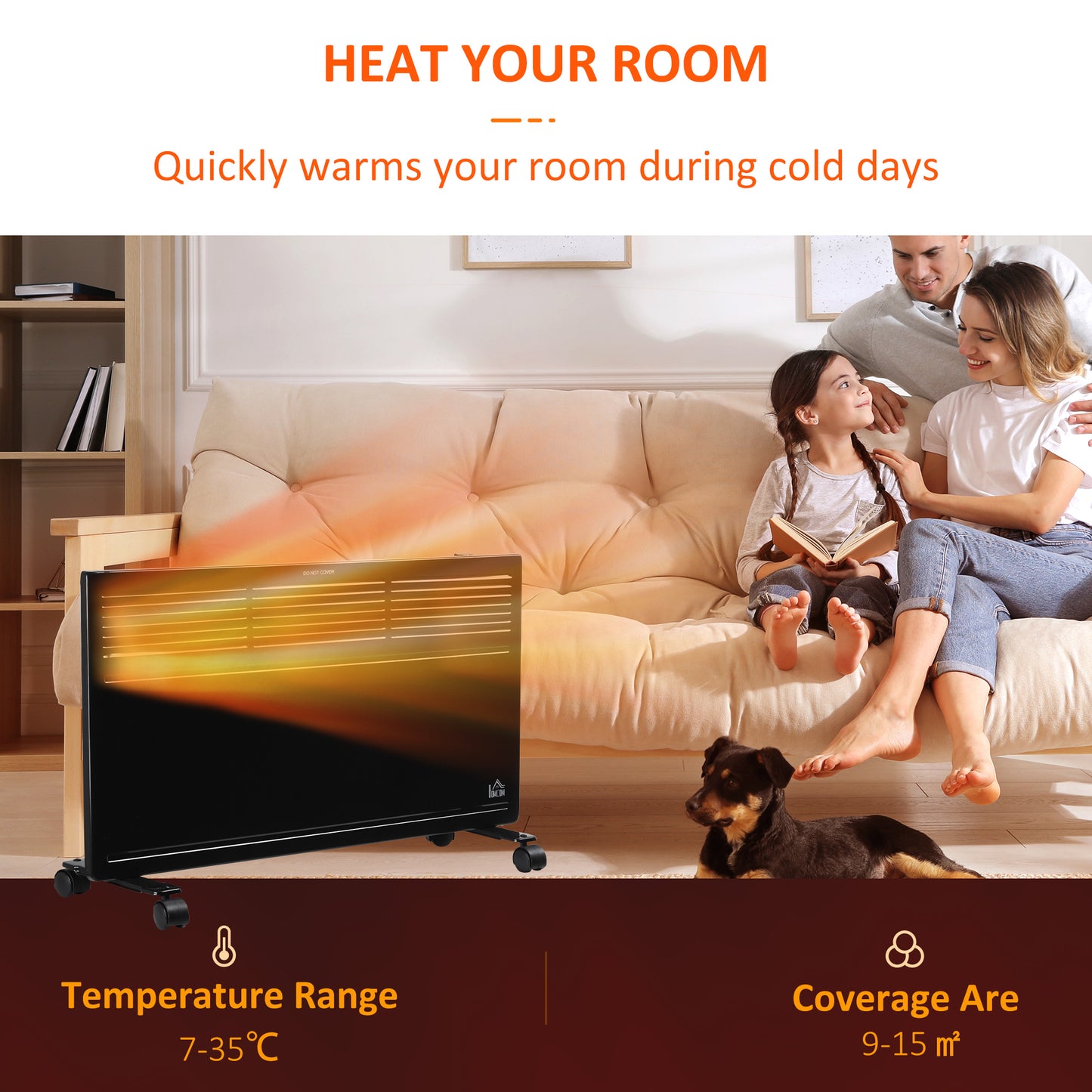 HOMCOM Convector Radiator Heater Freestanding or Wall-mounted Portable Electric Heating with 2 Heat Settings, Adjustable Thermostat and Safety Cut-Off