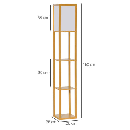 HOMCOM 4-Tier Floor Lamp, Floor Light with Storage Shelf, Reading Standing Lamp for Living Room, Kitchen, Dining Room, Office, Dorm, Natural