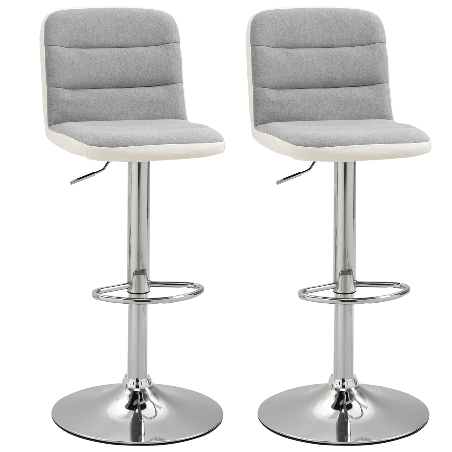 HOMCOM Bar stool Set of 2 Armless Adjustable Height Upholstered Bar Chair with Swivel Seat, Light Grey