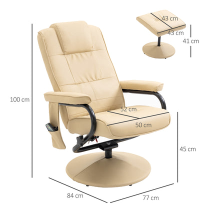 HOMCOM Manual Sofa Reclining Armchair PU Leather Massage Recliner Chair and Ottoman, Cream