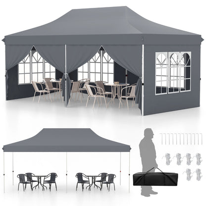 Pop-up Canopy Tent with 6 Detachable Sidewalls and Carrying Bag-Grey