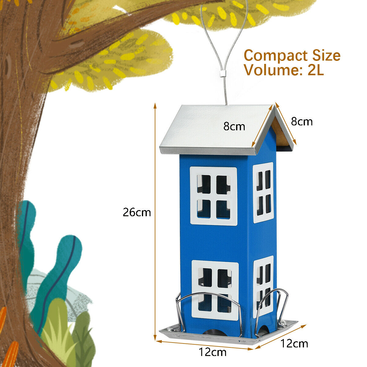 Hanging Bird Feeder with Platform and Hanging Cord for Backyard-Blue