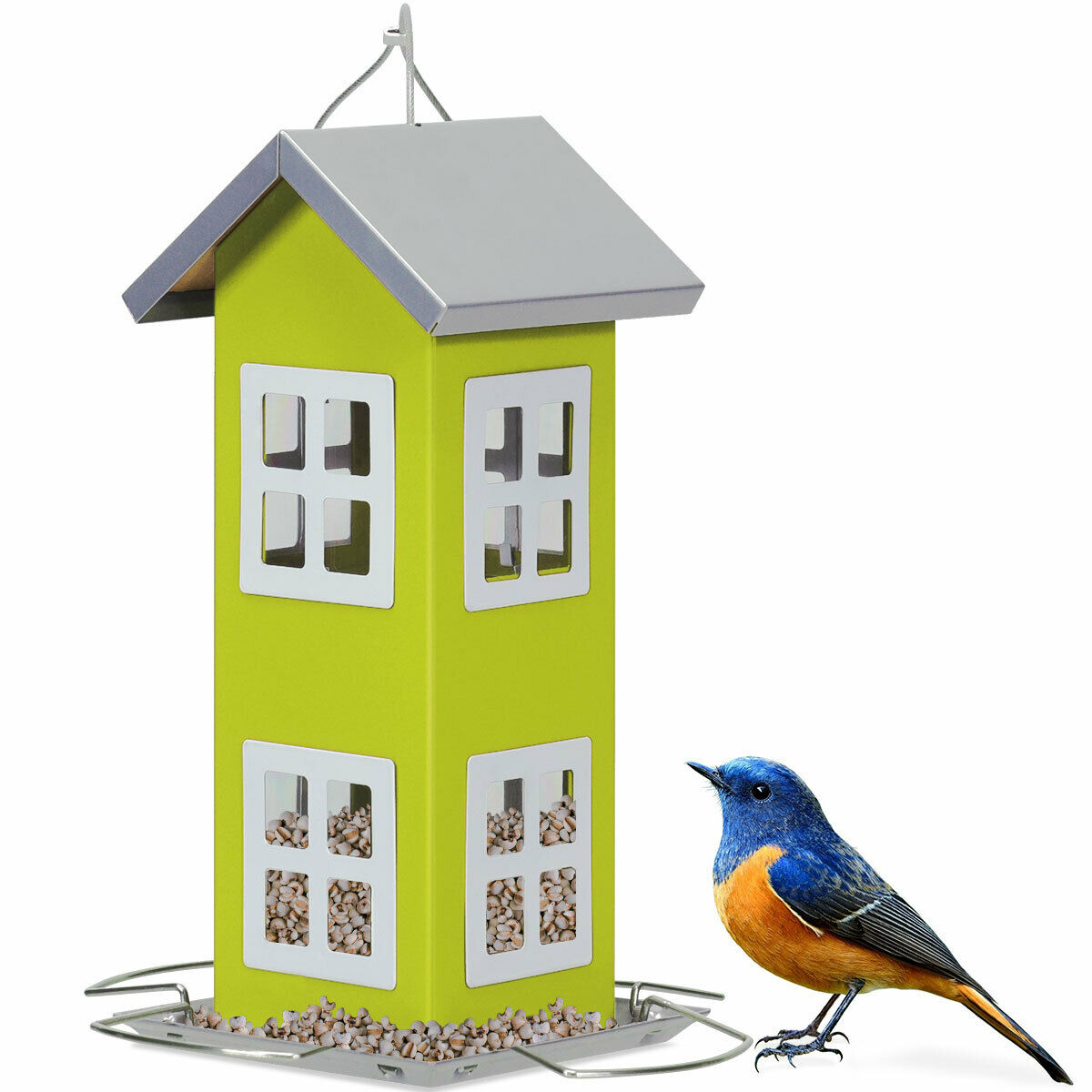 Hanging Bird Feeder with Platform and Hanging Cord for Backyard-Green