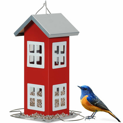 Hanging Bird Feeder with Platform and Hanging Cord for Backyard-Red