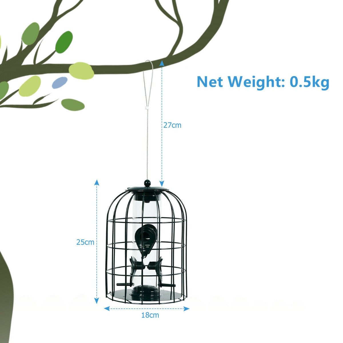 Wild Bird Feeder with Metal Cage and Stainless Steel Wire