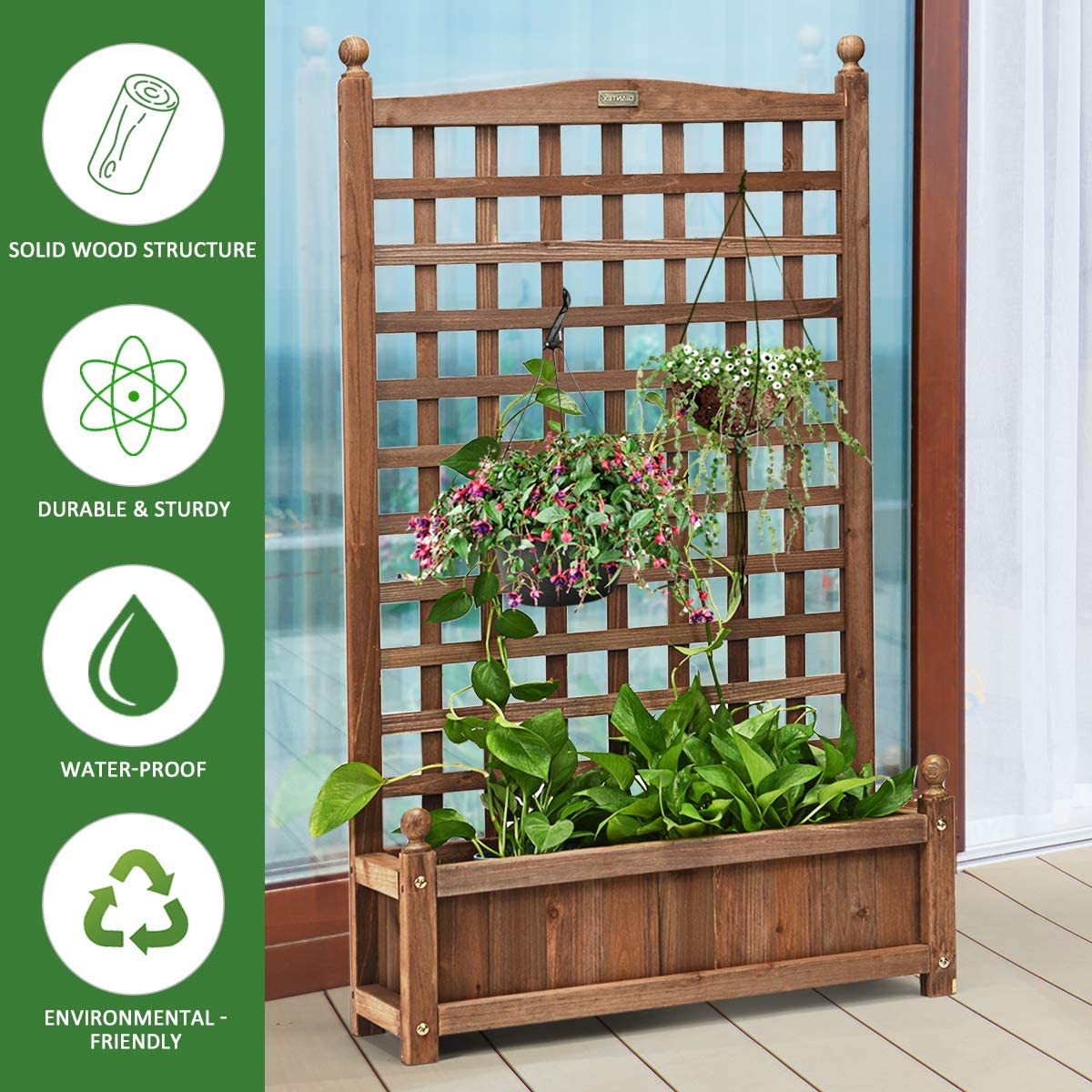 Wooden Lattice Planter Flowerpot with Trellis