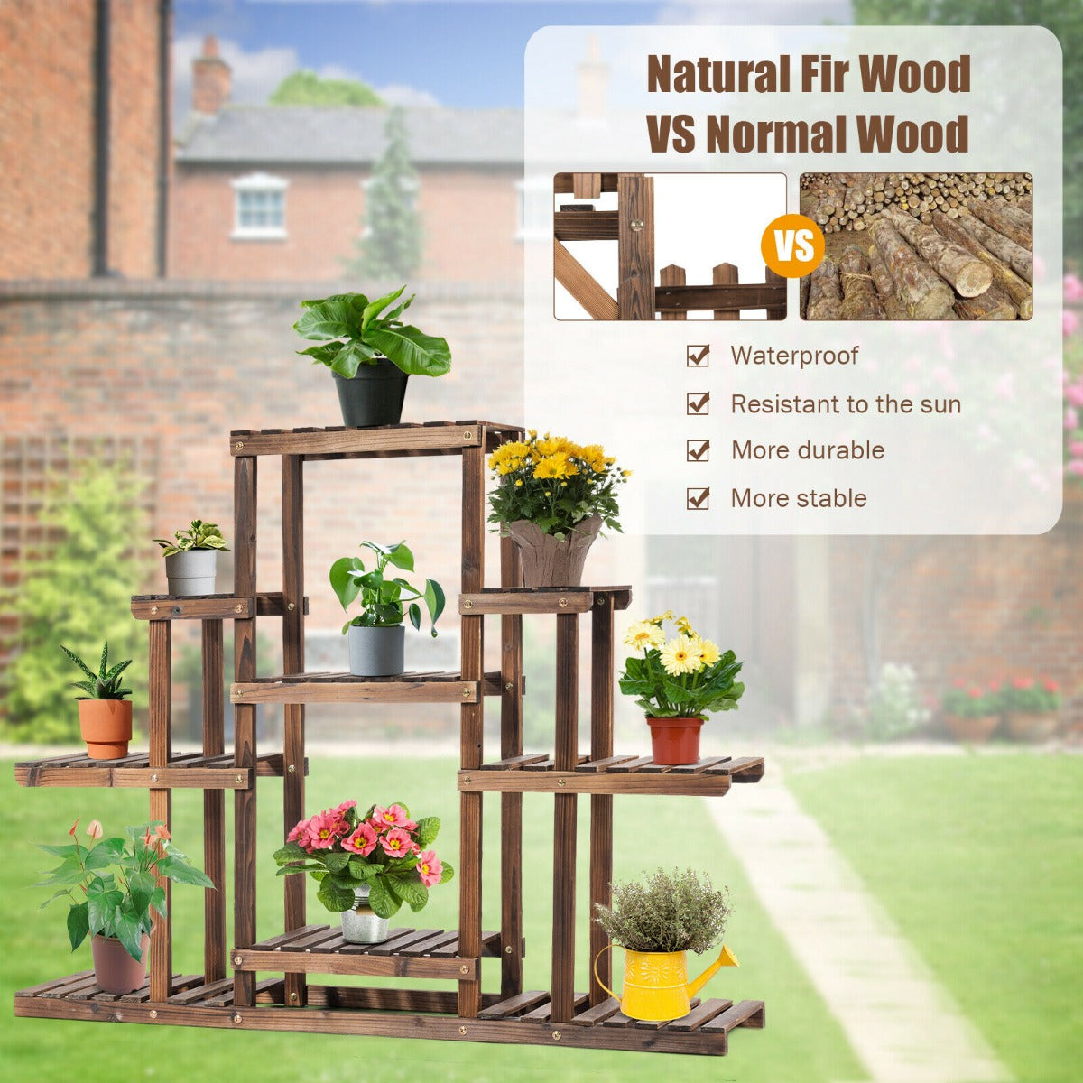 6-Tier Wooden Plant Stand for Indoor Outdoor Decoration