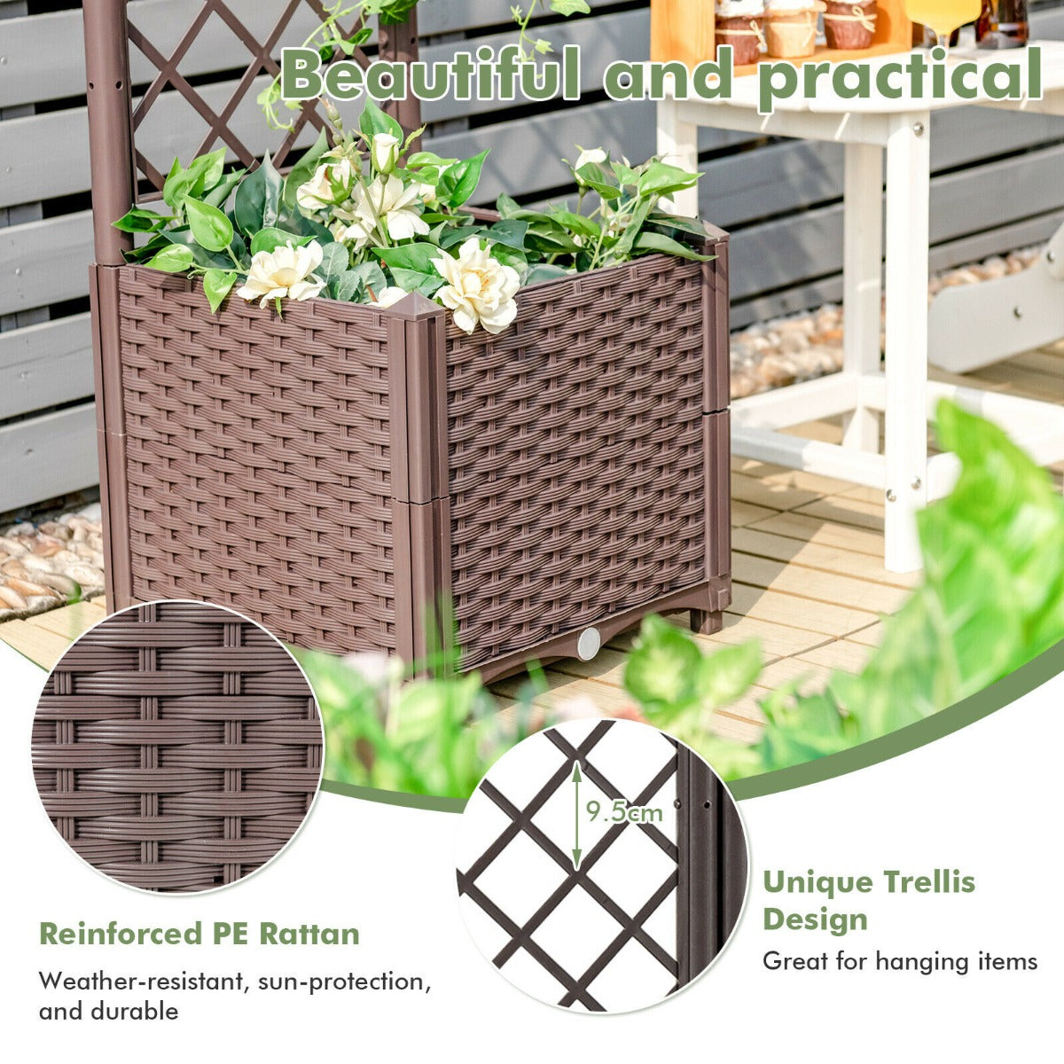 Tall Garden Lattice Planter with Self-Watering Device-Size 1