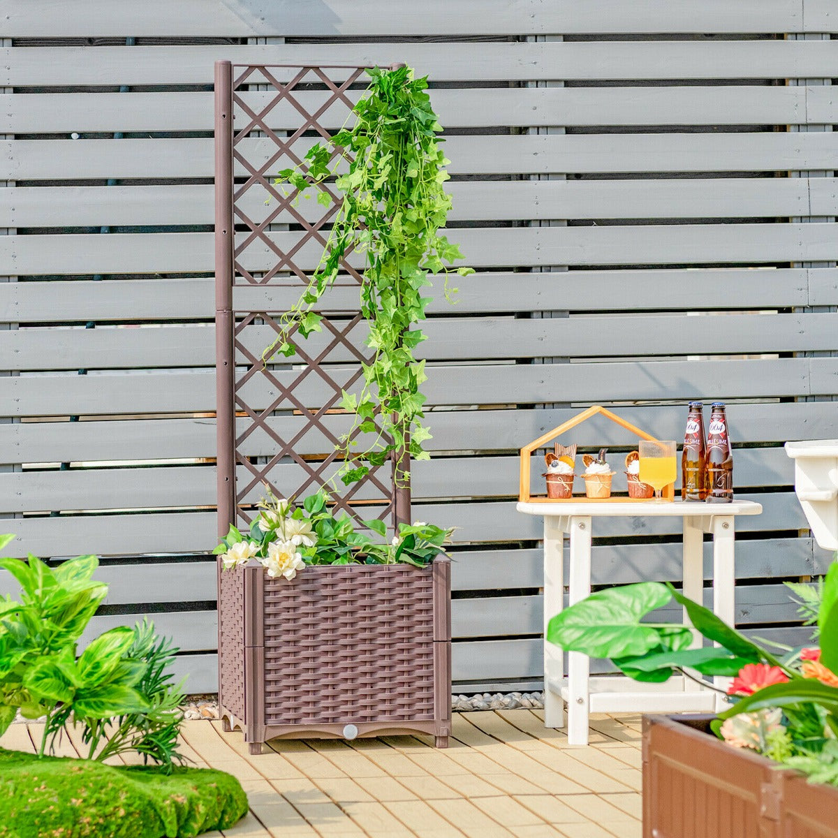 Tall Garden Lattice Planter with Self-Watering Device-Size 1