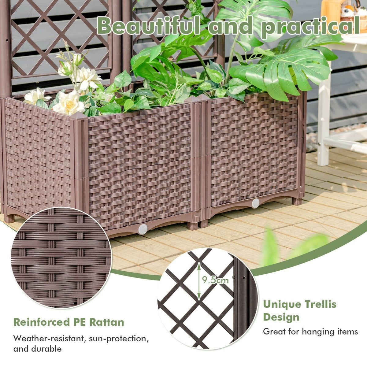 Tall Garden Lattice Planter with Self-Watering Device-Size 2