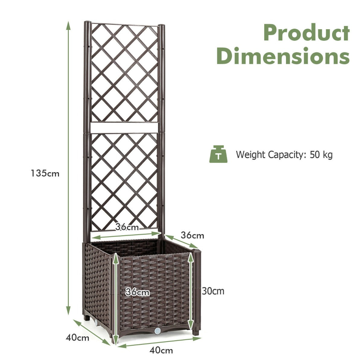 Tall Garden Lattice Planter with Self-Watering Device-Size 2