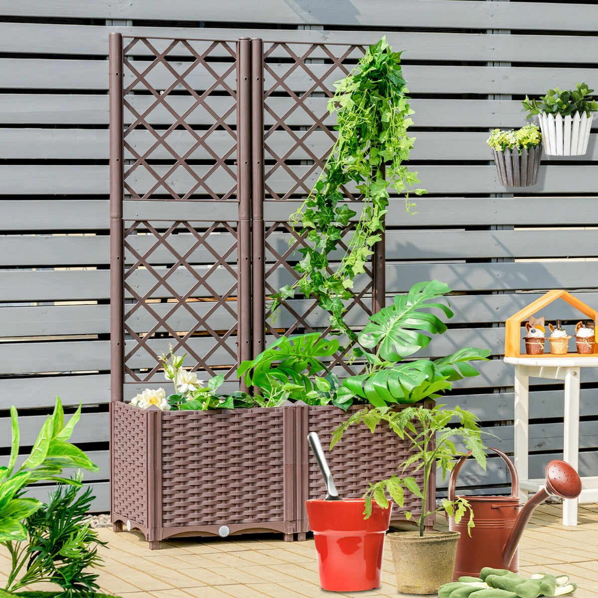 Tall Garden Lattice Planter with Self-Watering Device-Size 2