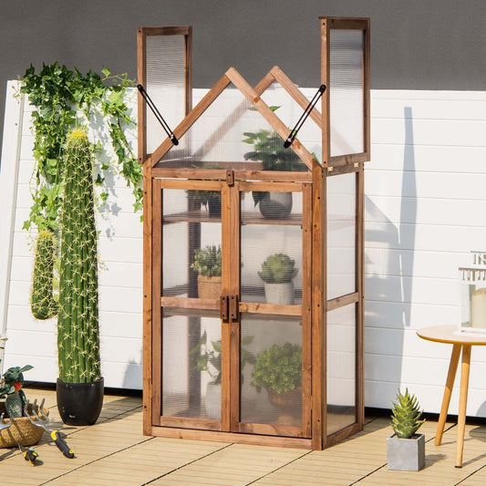 Cold Frame Mini Wooden Greenhouse with Transparent Openable Roof