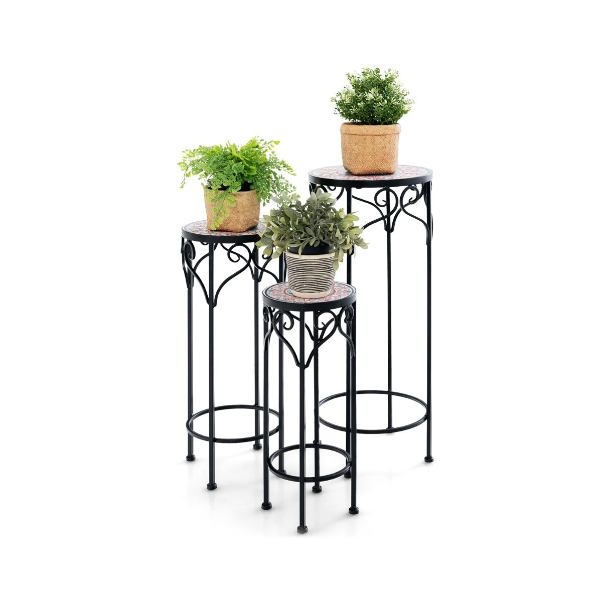 Metal Plant Stand Set of 3 with Ceramic Top