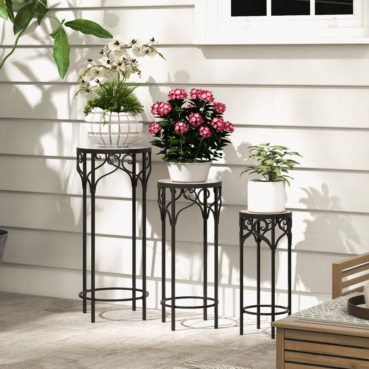 Metal Plant Stand Set of 3 with Ceramic Top