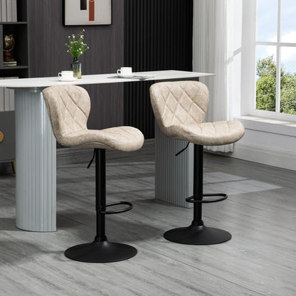 HOMCOM Adjustable Height Bar Stools Set of 2, Swivel Barstools with Backrest and Footrest, Steel Frame Diamond Pattern PU, Kitchen Counter Light Grey